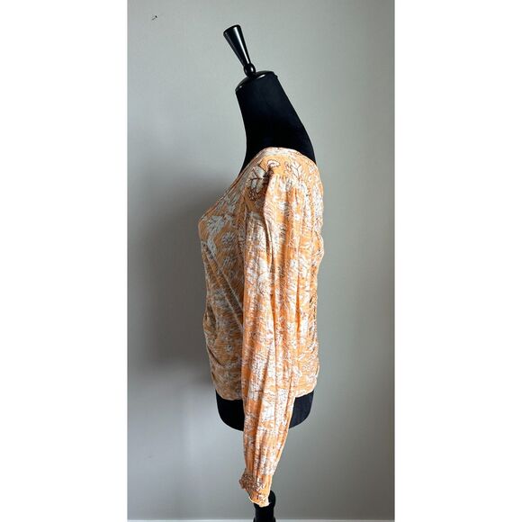 Free People Women's Say the Word Orange White Cropped Long Sleeve Top Size XL - Picture 5 of 10